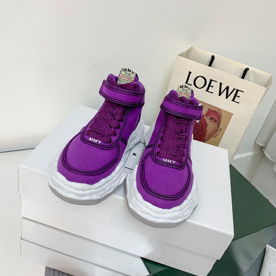 메종 미하라 야스히로 웨인 OG 솔 레더 하이탑 보라색